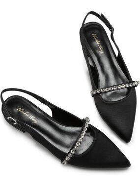 Women's Black Slingback Flats with Rhinestone Pointed Toe Flats Dressy Shoes